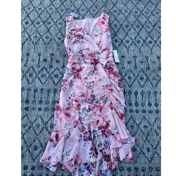 Eliza J Dresses Eliza J Floral Ruched Chiffon Faux Wrap Dress wedding guest - Picture 4 of 8